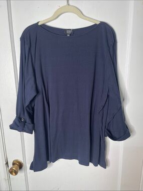 Jones New York 3X Top Navy Blue 3/4 Sleeves Cotton Women’s Plus Size Neutral Tee
